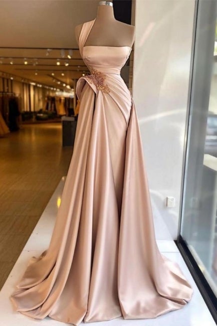 kamahe Elegant Long Champagne High Split Prom Dress