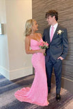 kamahe Elegant Mermaid Sequin Pink Long Prom Dresses Formal Dress