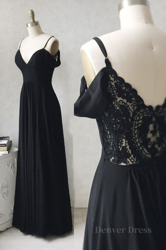 kamahe Elegant Off the Shoulder Black Long Prom Dresses with Lace Back, Off Shoulder Black Lace Formal Evening Dresses