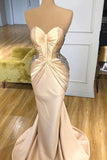 kamahe Elegant Sweetheart Champagne Prom Dress Mermaid Long With Crystals