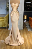 kamahe Elegant Sweetheart Champagne Prom Dress Mermaid Long With Crystals