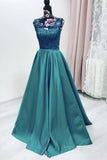 kamahe Elegant V Neck Green Lace Long Prom Dress, Green Lace Formal Graduation Evening Dress