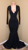 kamahe Elegant V-Neck Long Sleevess Appliques Sequins Mermaid Zipper Prom Dresses