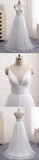 solvbao Charming White Tulle V-neckline Straps Party Dress, Simple Beach Wedding Dress