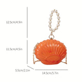 Trendy Shell Mini Crossbody Bag, Solid Color Faux Pearls Handle Bag, Elegant Shoulder Bag For Every Occasion