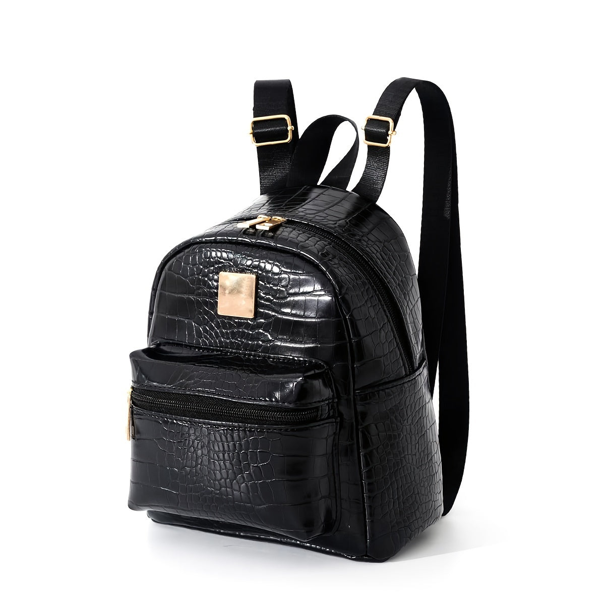 1pc Retro Style Crocodile Pattern Backpack, Mini PU Leather Backpack, Fashion Casual Rucksack For Travel, Simple Black Backpack White Bag, Fashion Versatile Women's Bag