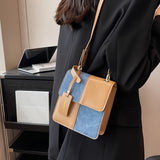 solvbao  Trendy Colorblock Satchel Square Bag, Classic Textured Flap Handbag Wallet, Novelty Crossbody Bag