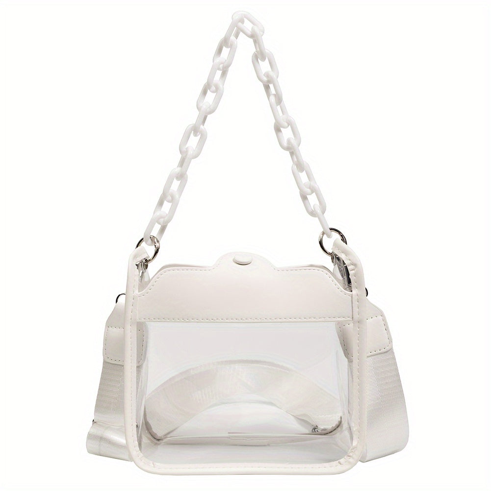 solvbao  Clear PVC Crossbody Bag, Colorful Waterproof Square Purses, Trendy Chain Shoulder Bag For Travel Beach Swimming