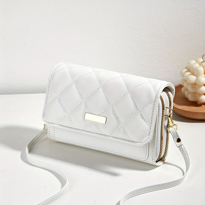 solvbao  Quilted Pipping Zipper Mini Shoulder Purse, Mobile Phone Wallet Double Zipper Shoulder Bag (7.5*2*5.1)Inch