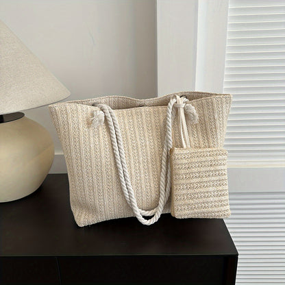 solvbao  Large Capacity Woven Handbag, Minimalist Straw Tote Bag, All-Match Storage Handbag