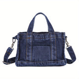 Stylish Denim Canvas Tote Bag, Small Square Crossbody Bag, Top Handle Purses For Street Wear