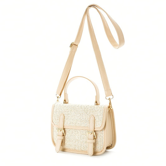 solvbao  Trendy Minimalist Straw Square Bag, Stitching Flap Shoulder Bag, All-Match Crossbody Bag