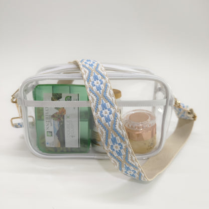 solvbao  Clear Waterproof Crossbody Bag, Geometric Strap Shoulder Bag, Trendy PVC Square Purse For Travel Beach & Concert