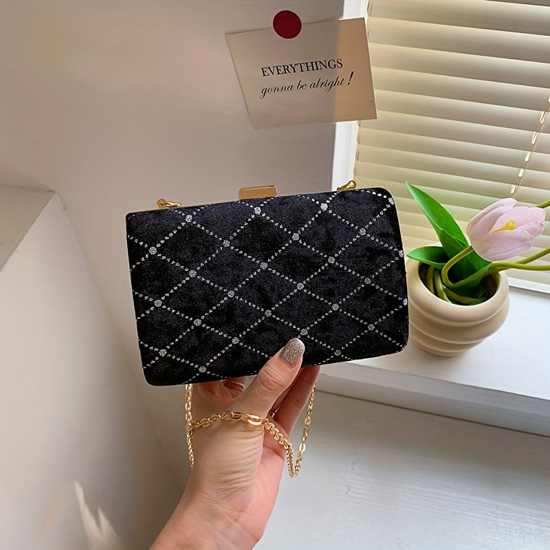 solvbao  Retro Velvet Evening Purse For Women, Luxury Chain Crossbody Bag, Elegant Clutch For Wedding Party Prom