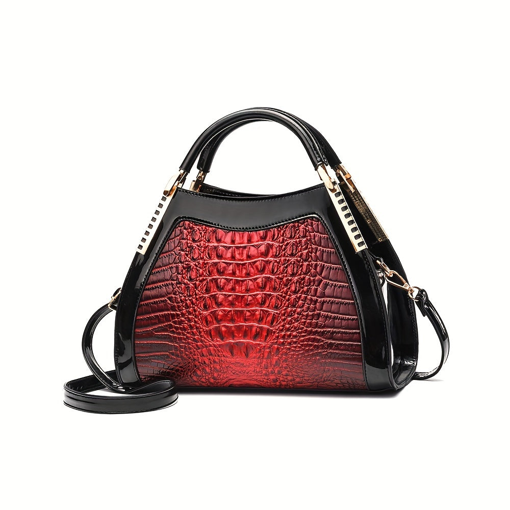 solvbao  Gradient Crocodile Embossed Handbag, Vintage Crossbody Bag, Top Handle Clutch Purse For Women