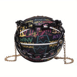 Stylish Graffiti Basketball Design Shoulder Bag, Solid Color Minimalist Chain Bag, Trendy Coin Purse