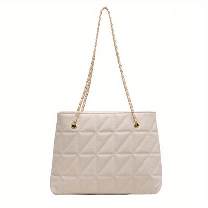 solvbao  Simple Quilted Argyle Pattern Bag, Solid Color Shoulder Chain Bag, All-Match Tote Bag