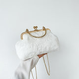 solvbao Fluffy Mini Crossbody Shoulder Bag, Kiss-Lock Shoulder Bag, Elegant Bag For Your Evening Party & Daily Use