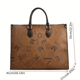 Vintage Letter Pattern Tote Bag, Classic Large Capacity Handbag, Women's Satchel Bag For Work