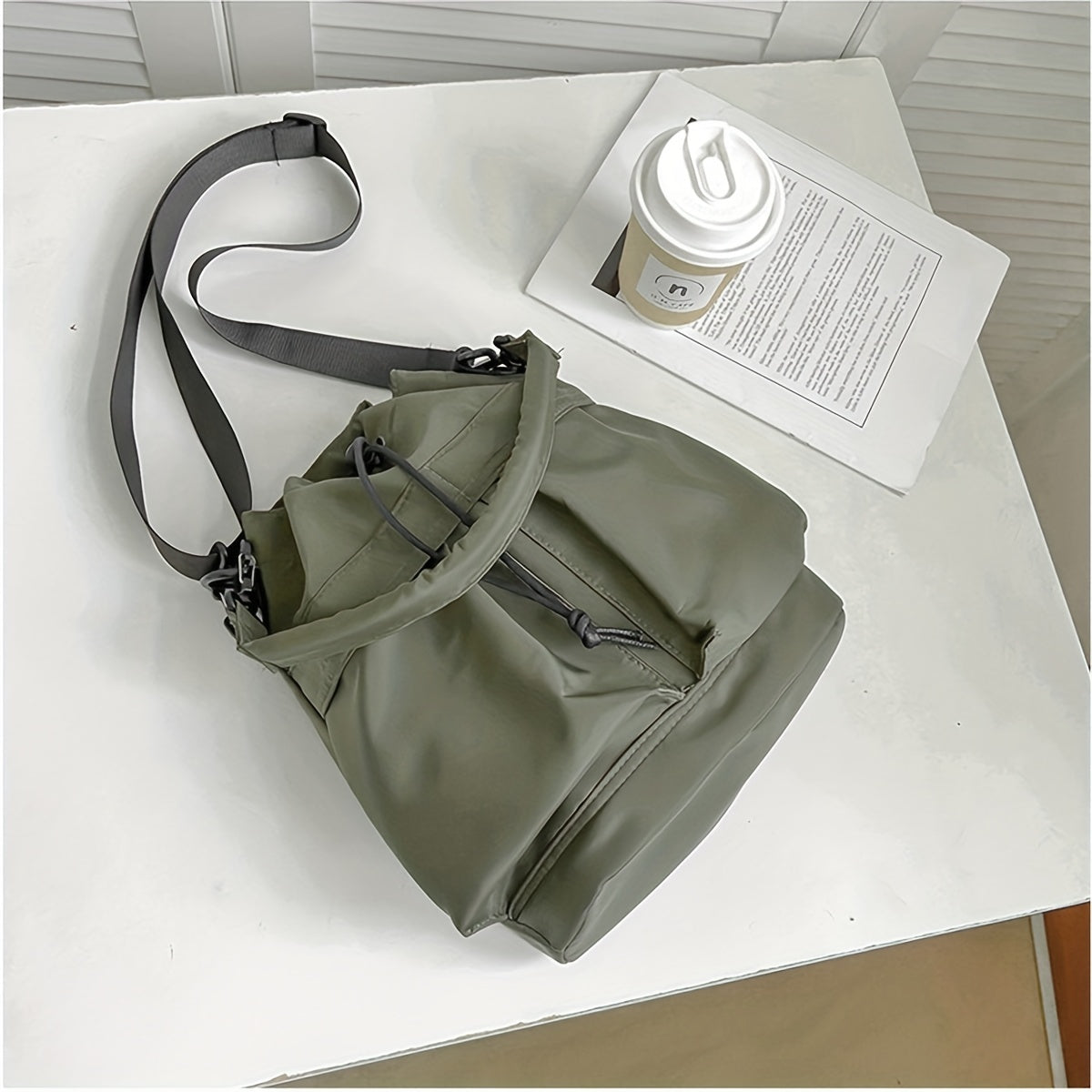 solvbao  Minimalist Nylon Bucket Bag, Solid Color Drawstring Handbag, Casual Sports Travel Daily Crossbody Bag