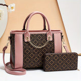 Trendy Handbag 2pcs Set, Elegant Geometric Pattern Tote Bag & Zip Around Wallet Set, Fashion Purse Set