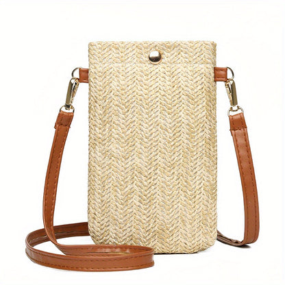 solvbao  Summer Beach Bag, Women's Versatile Straw Shoulder Bag, Lightweight Mobile Phone Bag