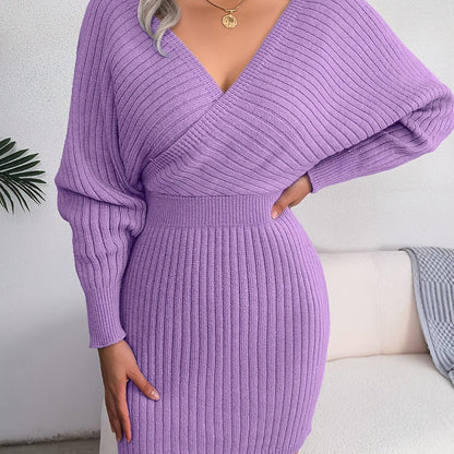 solvbaoSexy Cross V Neck Bodycon Sweater Dress, Batwing Sleeve Solid Criss Cross Neck Cross Sexy Dresses,  Women's Clothing