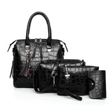 4pcs Croc Embossed Handbag Set, Tassel Decor Shoulder Bag & Wristlet Purse & Card Holder