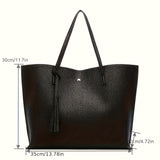 solvbao  Trendy High Capacity PU Tassel Shoulder Bag, For Women's Outdoor Lychee Pattern Handbag