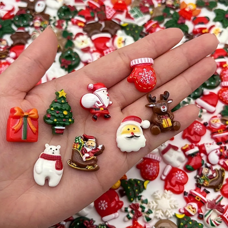 50pcs Non-Metallic Festive Holiday-Inspired Flatback Charms Assortment for DIY Crafts and Jewelry Making with Snowman, Reindeer, and Seasonal Decorations - No Plating Material