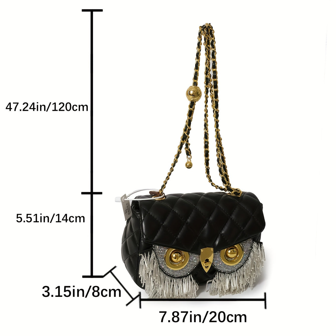 solvbao  Retro Owl Design Textured Shoulder Bag, Tassel Decor Glitter Small Shoulder Bag, Women's Elegant Wallet