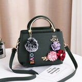 solvbao 3D Flower Decor Handbag, Women's PU Leather Crossbody Bag, Small Top Handle Purse