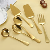 6pcs Stainless Steel Kitchen Utensils Set, Golden Serving Spoon Slotted Spoon Slotted Spatula Flat Turner Dinner Fork Cooking Tool Set