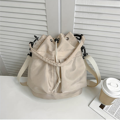 solvbao  Minimalist Nylon Bucket Bag, Solid Color Drawstring Handbag, Casual Sports Travel Daily Crossbody Bag