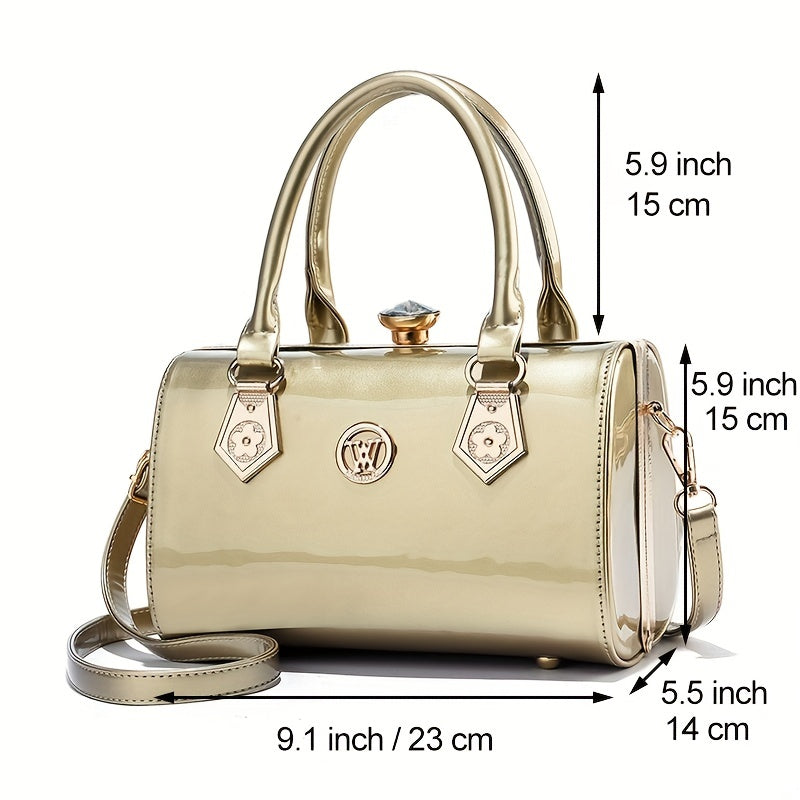 solvbao  Elegant Rhinestone Decor Handbags, Women's Clip Wedding Purses, Patent Leather Crossbody Bag