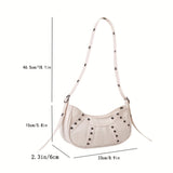 solvbao  Y2K Crocodile Pattern Underarm Bag, Trendy Studded Decor Crossbody Bag, Women's Small Crescent Bag