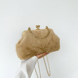 solvbao Fluffy Mini Crossbody Shoulder Bag, Kiss-Lock Shoulder Bag, Elegant Bag For Your Evening Party & Daily Use