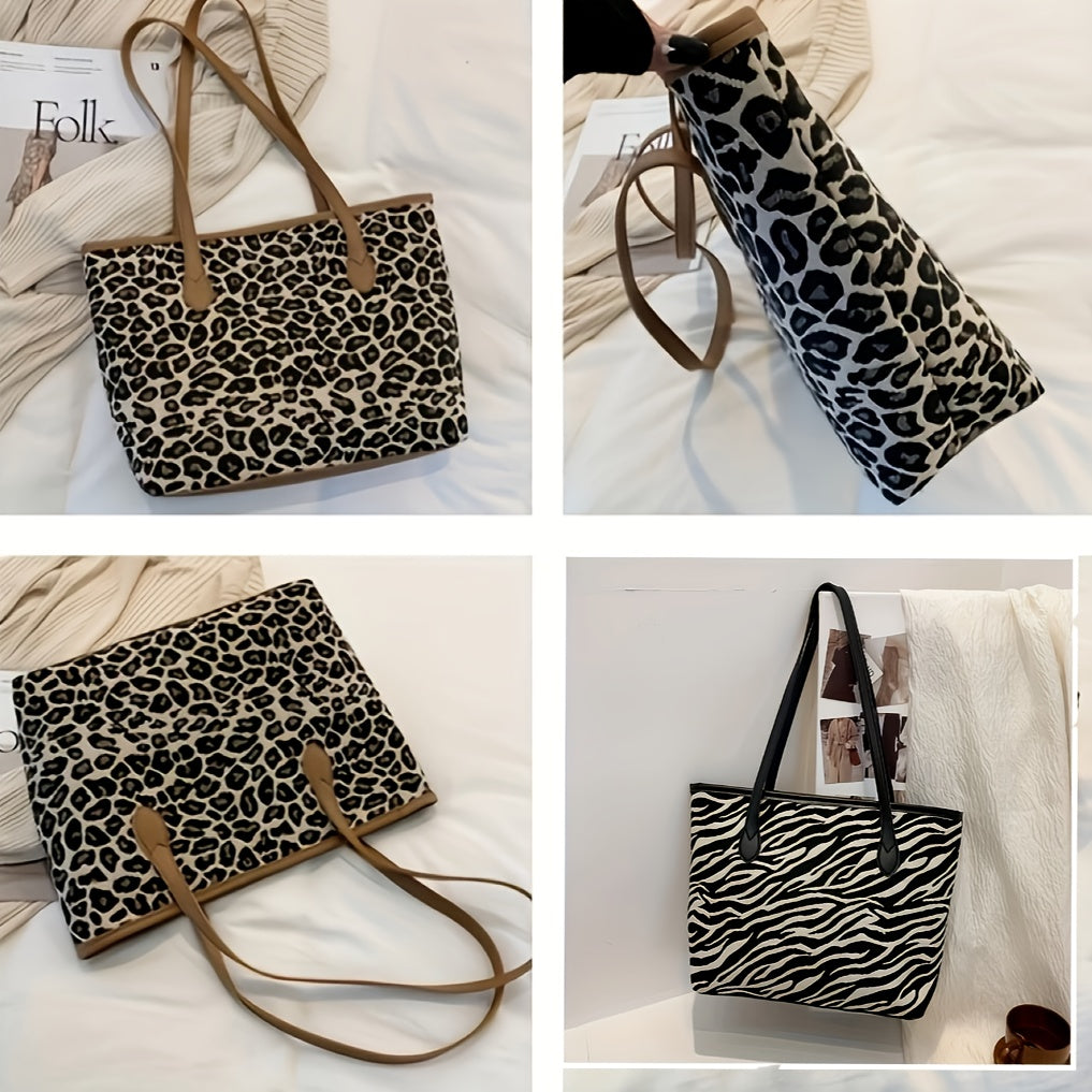 solvbao  Trendy Leopard Zebra Pattern Tote Bag, Large Capacity Shoulder Bag, Perfect Underarm Bag For Commuting