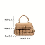 Trendy Solid Color Ruched Design Square Bag, All-Match Women's Crossbody Bag, Textured Buckle Decor Purse