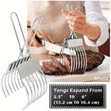 1pc Stainless Steel Premium Roast Beef Cutting Tongs - Ergonomic Design for Easy Meat Bread Slicing, Portable Barbecue Tongs with Non-Slip Grip, Multi-Functional Onion Tomato Holder for Slicing Vegetable Fruits, Kitchen Essential for Home Cooks and BBQ En