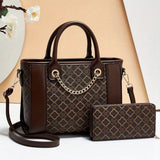 Trendy Handbag 2pcs Set, Elegant Geometric Pattern Tote Bag & Zip Around Wallet Set, Fashion Purse Set