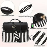 Striped Functional Laptop Bag, Casual Canvas Handbag, Women's Computer Briefcase With USB Charging Port