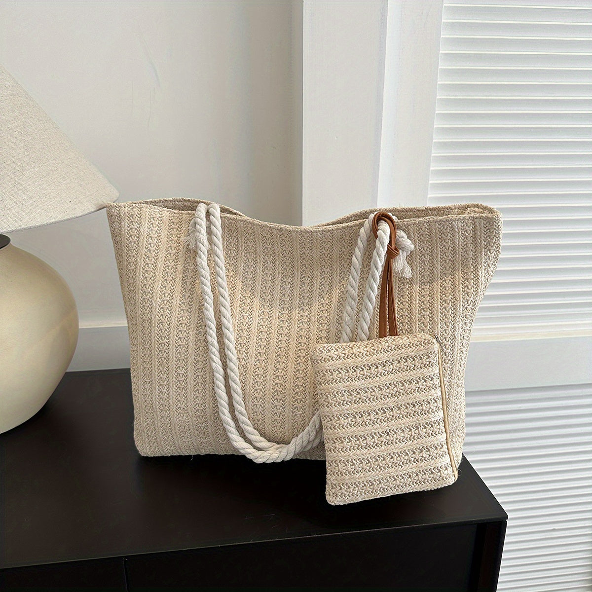 solvbao  Large Capacity Woven Handbag, Minimalist Straw Tote Bag, All-Match Storage Handbag