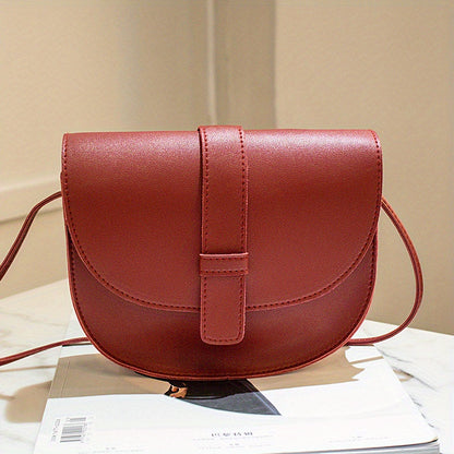 solvbao Simple PU Leather Saddle Bag, Shell Shaped Crossbody Bag Mobile Phone Bag For Girls