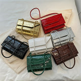 solvbao Crocodile Embossed Baguette Bag, Fashion Metallic PU Square Handbags, Women's Small Underarm Purses