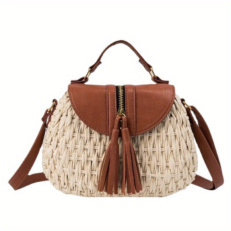 solvbao  Mini Straw Woven Crossbody Bag, Vintage Summer Beach Shoulder Bag, Women's Retro Handbag & Purse For Travel Vacation