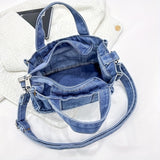 Stylish Denim Canvas Tote Bag, Small Square Crossbody Bag, Top Handle Purses For Street Wear