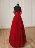 solvbao Wine Red Tulle Sweetheart Off Shoulder Prom Dress, Wine Red Long Party Dress