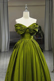 solvbao Green Satin Sweetheart Off Shoulder Prom Dress, Green Long Evening Dress