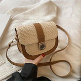 Straw Woven Saddle Bag For Women, Boho Style Crossbody Bag, Trendy Flap Purse For Travel Beach